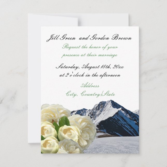 Convite de Casamento Flores Brancas e Montanhas (Frente)