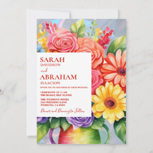 Convite de Casamento Flores Coloridas Arco-íris