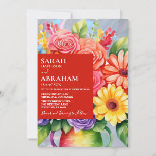 Convite de Casamento Flores Coloridas Arco-Íris