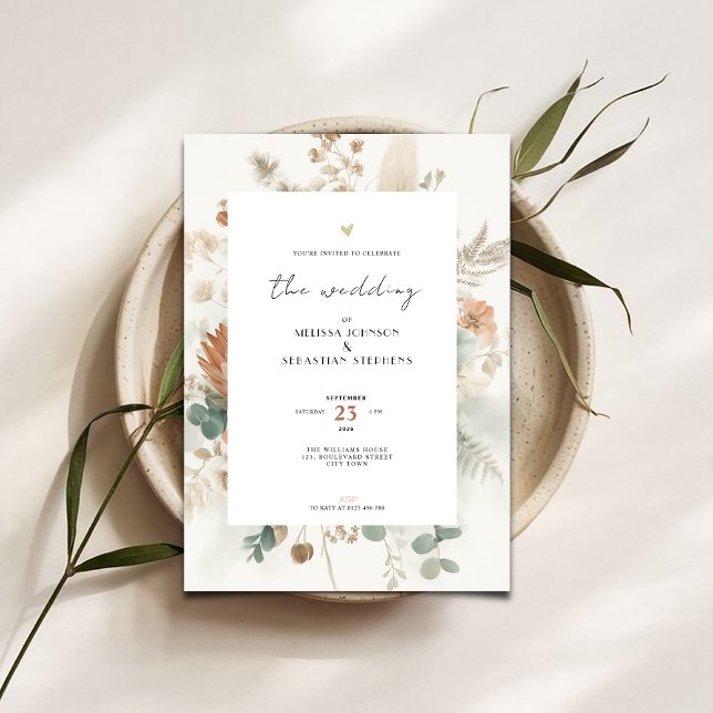 Convite de Casamento Flores de Terracota na Moda (Criador carregado)