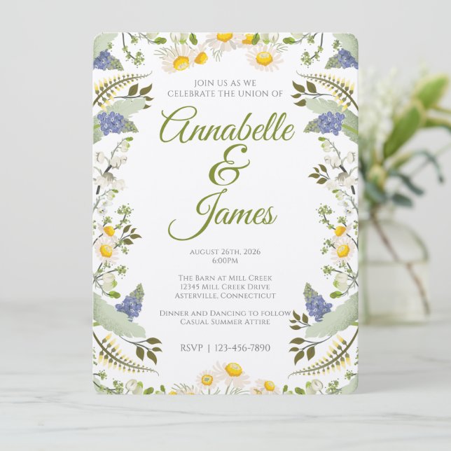 Convite de Casamento Flores de Verão (Em pé/Frente)