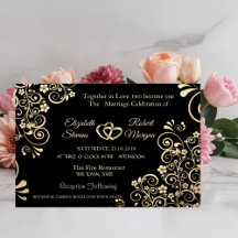 Convite de Casamento Flores Douradas Chic Elegante