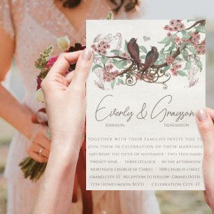 Convite de Casamento Flores Rosa Empoeirado Vintag