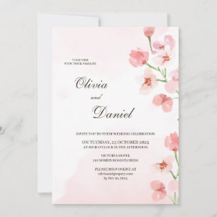 Convite de Casamento Flores Rosa Rústico Moderno