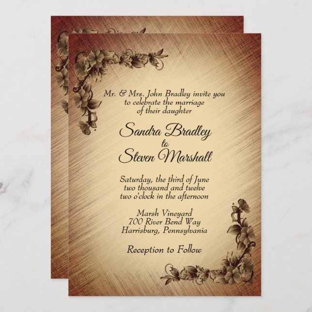 Convite de Casamento Flores Rústicas Profundas (Frente/Verso)