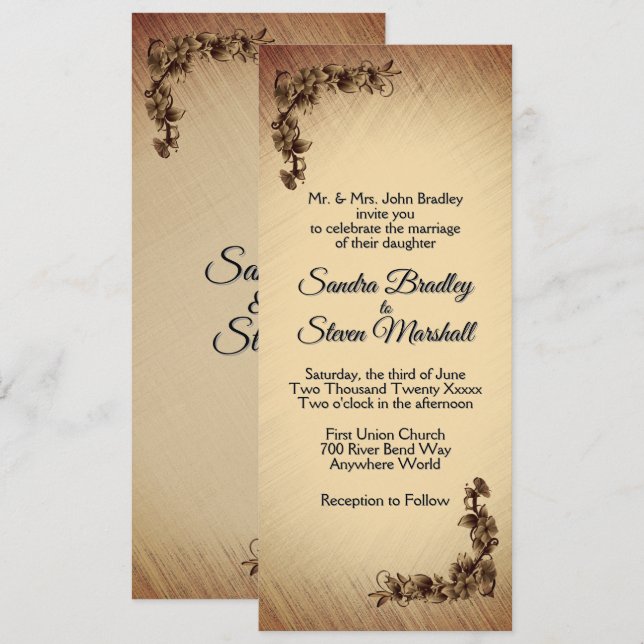 Convite de Casamento Flores Rústicas Profundas (Frente/Verso)