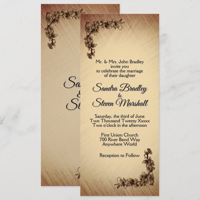 Convite de Casamento Flores Rústicas Profundas (Frente/Verso)