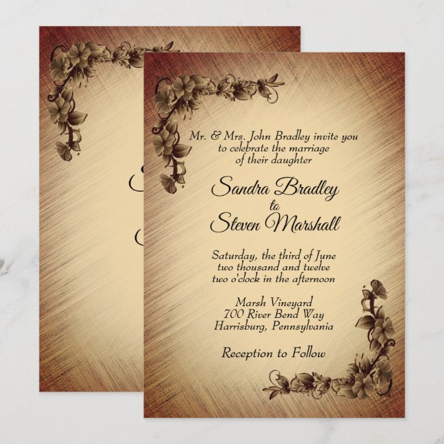 Convite de Casamento Flores Rústicas Profundas (Frente/Verso)