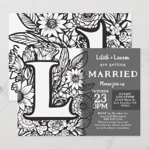 Convite de Casamento Flores Tatuagem Monograma L P