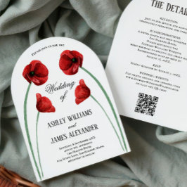 Convite de Casamento Flores Vermelhas de Papoula e