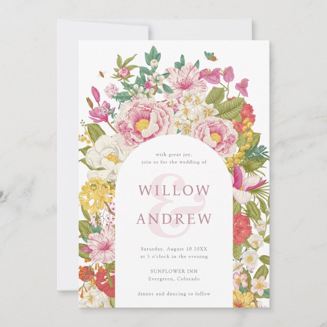Convite de Casamento Flores Vintage (Frente)