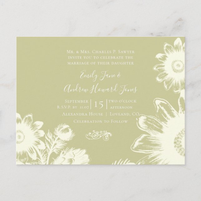 Convite de Casamento - Flores Vintage Amarelas (Frente)