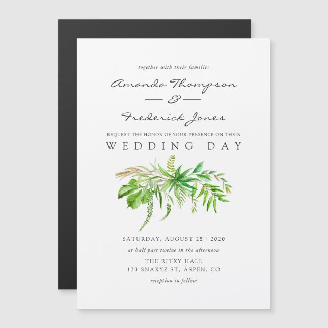 Convite de Casamento Floresta Aquarela Verde (Frente/Verso)