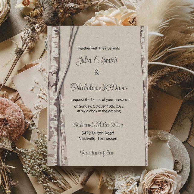 Convite de Casamento Floresta de Madeira de Bétula (Criador carregado)