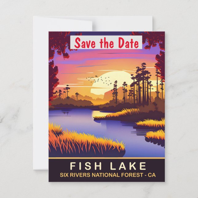 Convite de Casamento Floresta Lago Fish Califórnia (Frente)