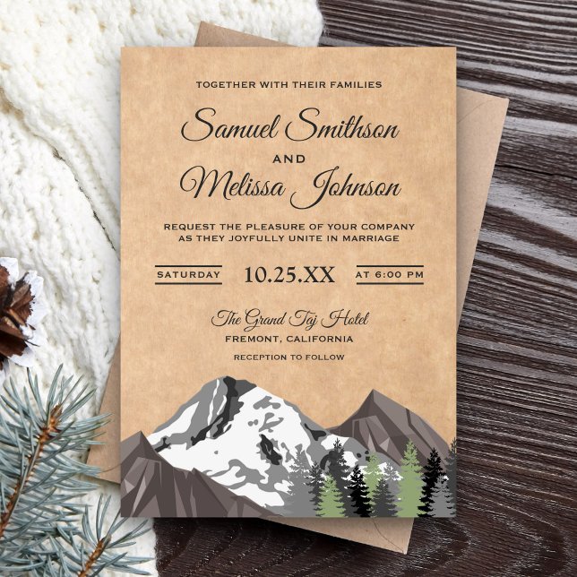 Convite de Casamento Floresta Montanhosa Kraft Rús (Criador carregado)