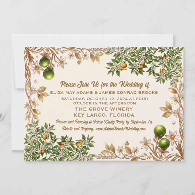 Convite de Casamento Florida Orange Blossom (Frente)