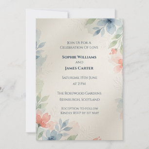 Convite de Casamento Folha Bege Azul