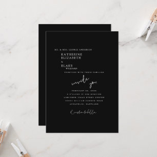 Convite de Casamento Folha Branca Preto e Branco