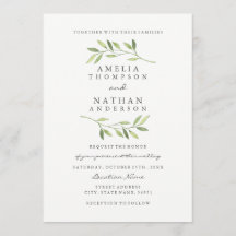 Convite de Casamento Folha Verde Aquarela