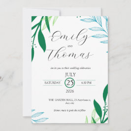Convite de Casamento Folha Verde Botânica Moderna