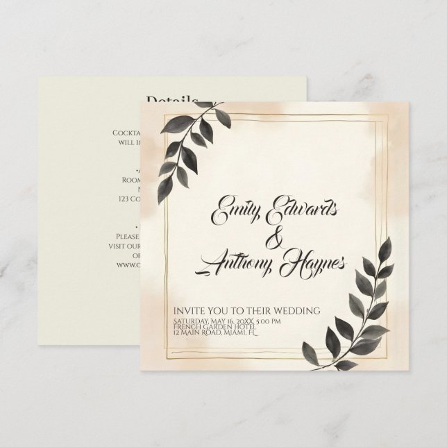 Convite de Casamento Folha Verde Escuro Elegante (Frente/Verso)