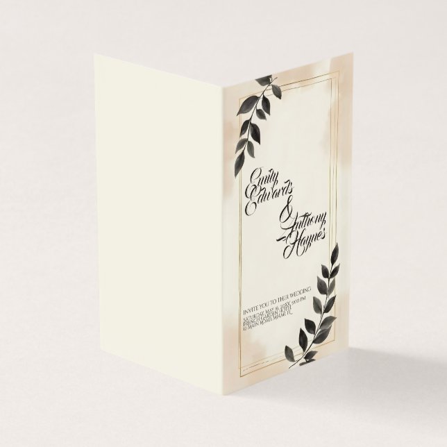Convite de Casamento Folha Verde Escuro Elegante (Exterior)