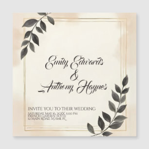 Convite de Casamento Folha Verde Escuro Elegante