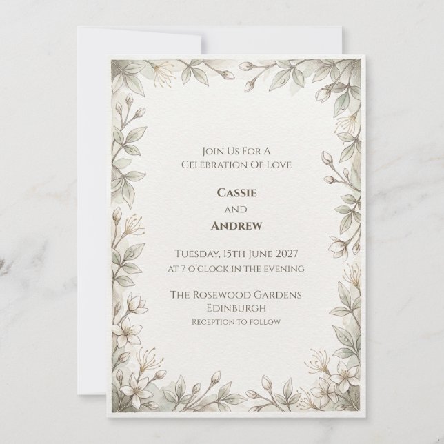 Convite de Casamento Folha Verde Minimalista (Frente)