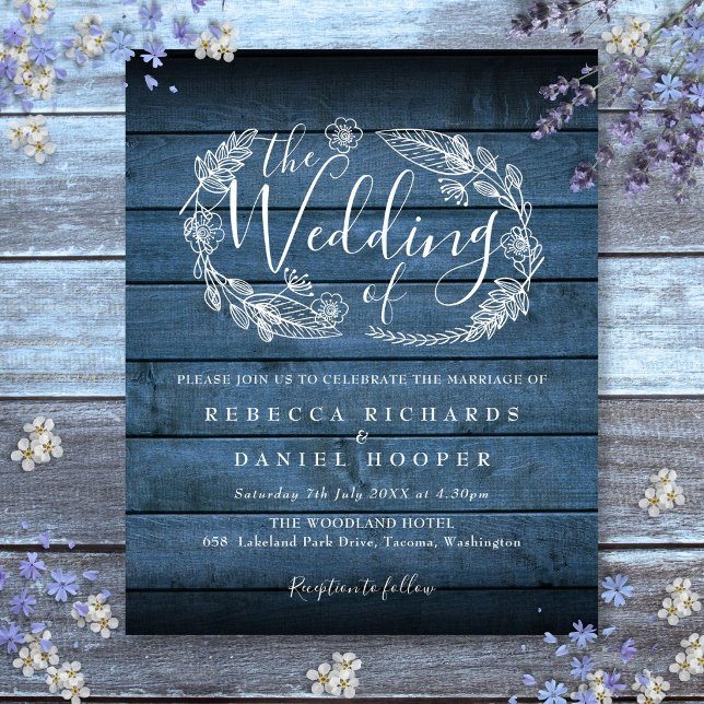 Convite de Casamento Folhagem de Madeira Rústica A (Budget Blue Rustic Wood Foliage Wedding Invite
)
