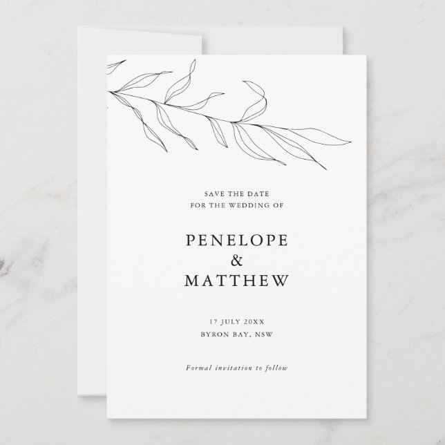 Convite de Casamento Folhagem Desenho Linear (Frente)