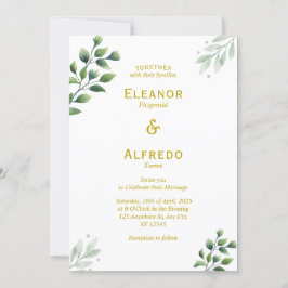 Convite de Casamento Folhagem Dourada