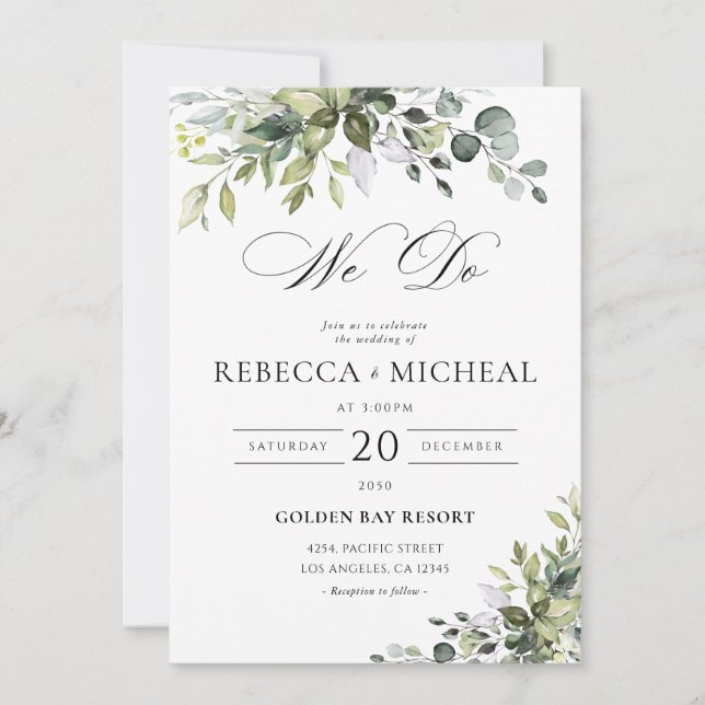 Convite de Casamento Folhagem Elegante (Frente)