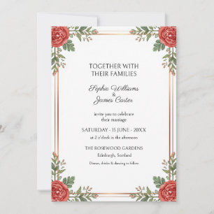 Convite de Casamento Folhagem Rosa Coral