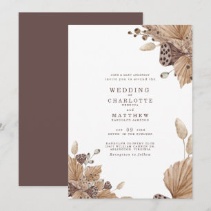 Convite de Casamento Folhagem Seca Marrom e Bege
