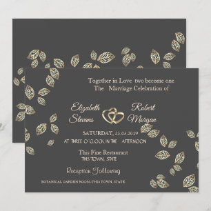 Convite de Casamento Folhas de Ouro Chic Elegante