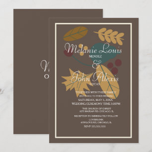 Convite de Casamento Folhas de Outono Verde Rural