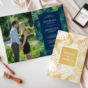 Convite de Casamento Folhas de Palmeira Azul Verde