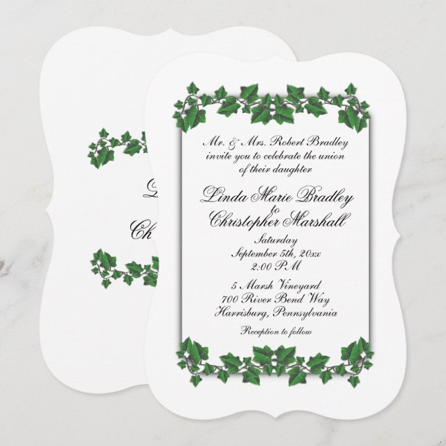 Convite de Casamento Folhas Verdes Branco (Frente/Verso)