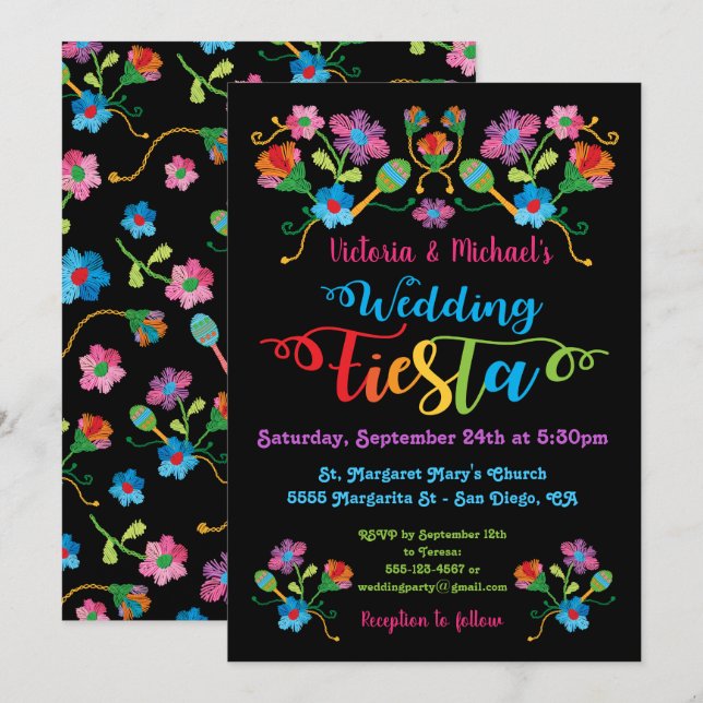 Convite De Casamento Folk Art Mexicano Fiesta (Frente/Verso)