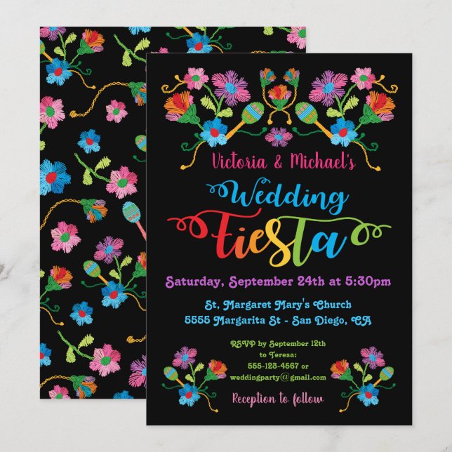 Convite De Casamento Folk Art Mexicano Fiesta (Frente/Verso)