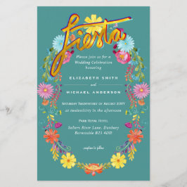 Convite de Casamento Folkart Flower Fiesta Boda