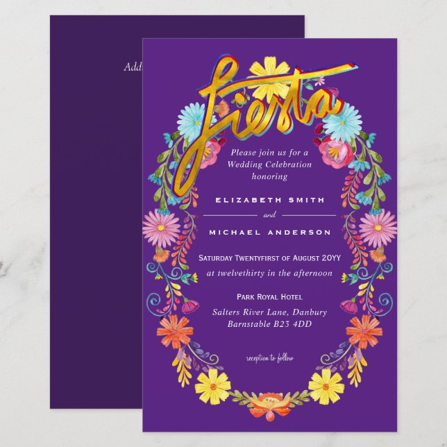 Convite de Casamento Folkart Flower Fiesta Boda  (Frente/Verso)