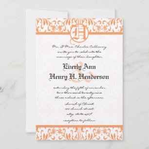Convite de Casamento Fonte Cinza Damask Coral Peti
