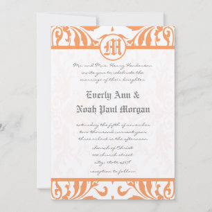 Convite de Casamento Fonte Cinza Damask Coral Vint