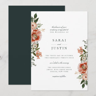 Convite De Casamento Foral De outono Botânico Eleg