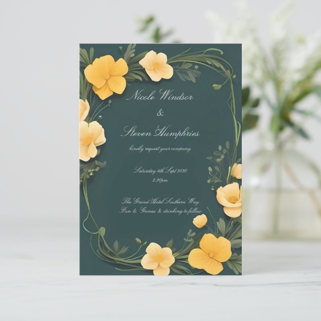 Convite de Casamento Forever in Bloom Buttercup (Em pé/Frente)