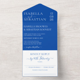 Convite de casamento formal azul cobalto para resp