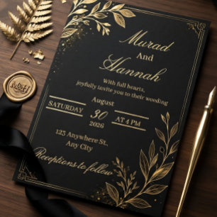 Convite de Casamento Formal Black Tie   Elegante D