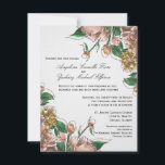 Convite de casamento Formal Blush Floral<br><div class="desc">Este design apresenta um padrão elegante de pincel de safra e flores e botões de chocolate de leite acentuados por folhas verdes. Há um grande número de textos personalizáveis para que você adicione suas informações de parte. Mostrada aqui como um convite formal para o casamento, esta design versátil pode ser...</div>
